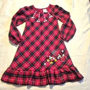 Disney Store girls size 5/6 plaid nightgown Skating Mickey & Minnie, GUC